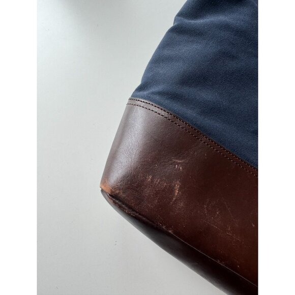 BANANA REPUBLIC Navy Cotton Canvas Brown Leather Trim Tote Bag Purse - Picture 5 of 12